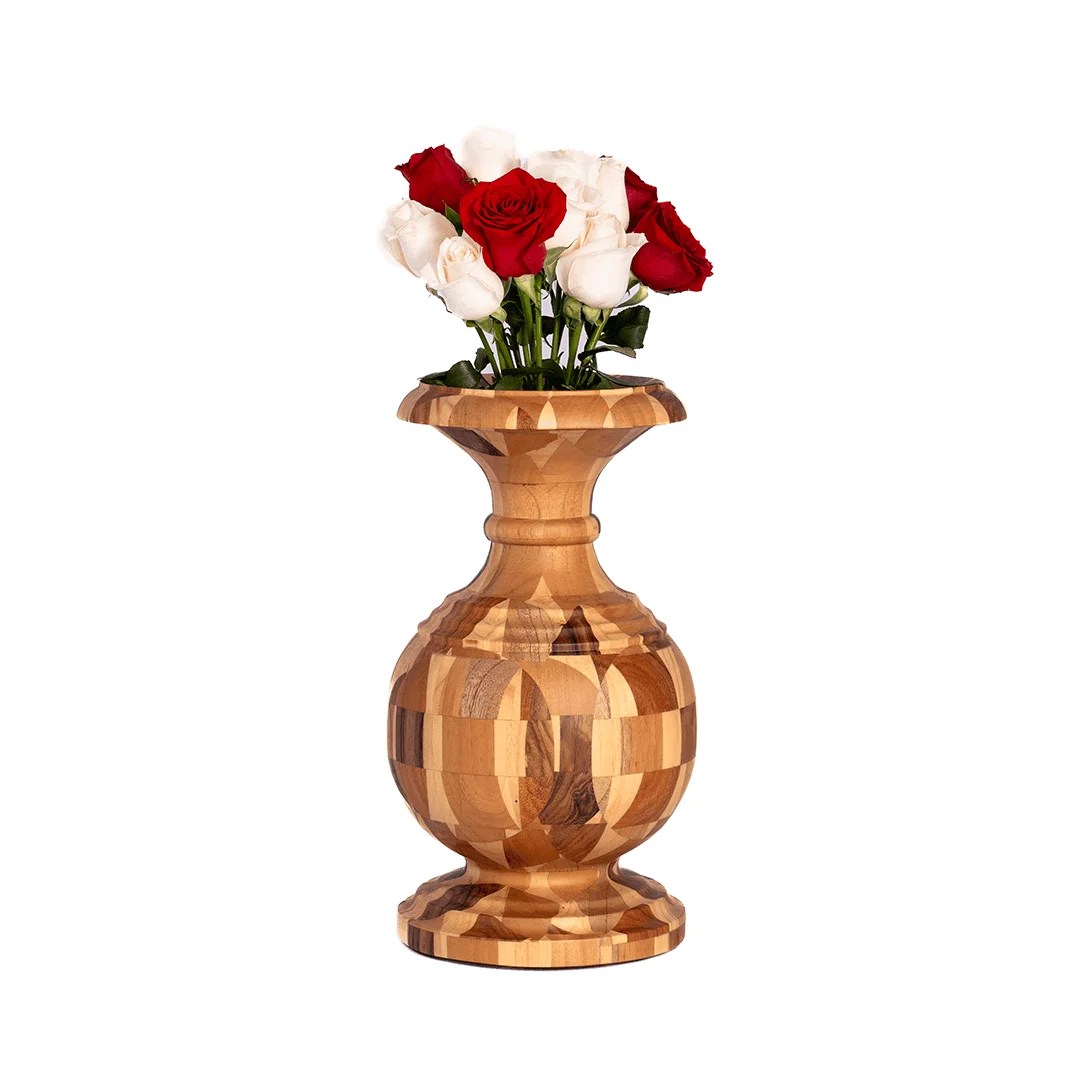 Florero Torneado con sistema interno de PVC para agua (Altura 41 cm x 21 cm x 21 cm )